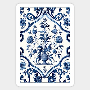 Floral Garden Botanical Print with Delft Blue and White Sticker